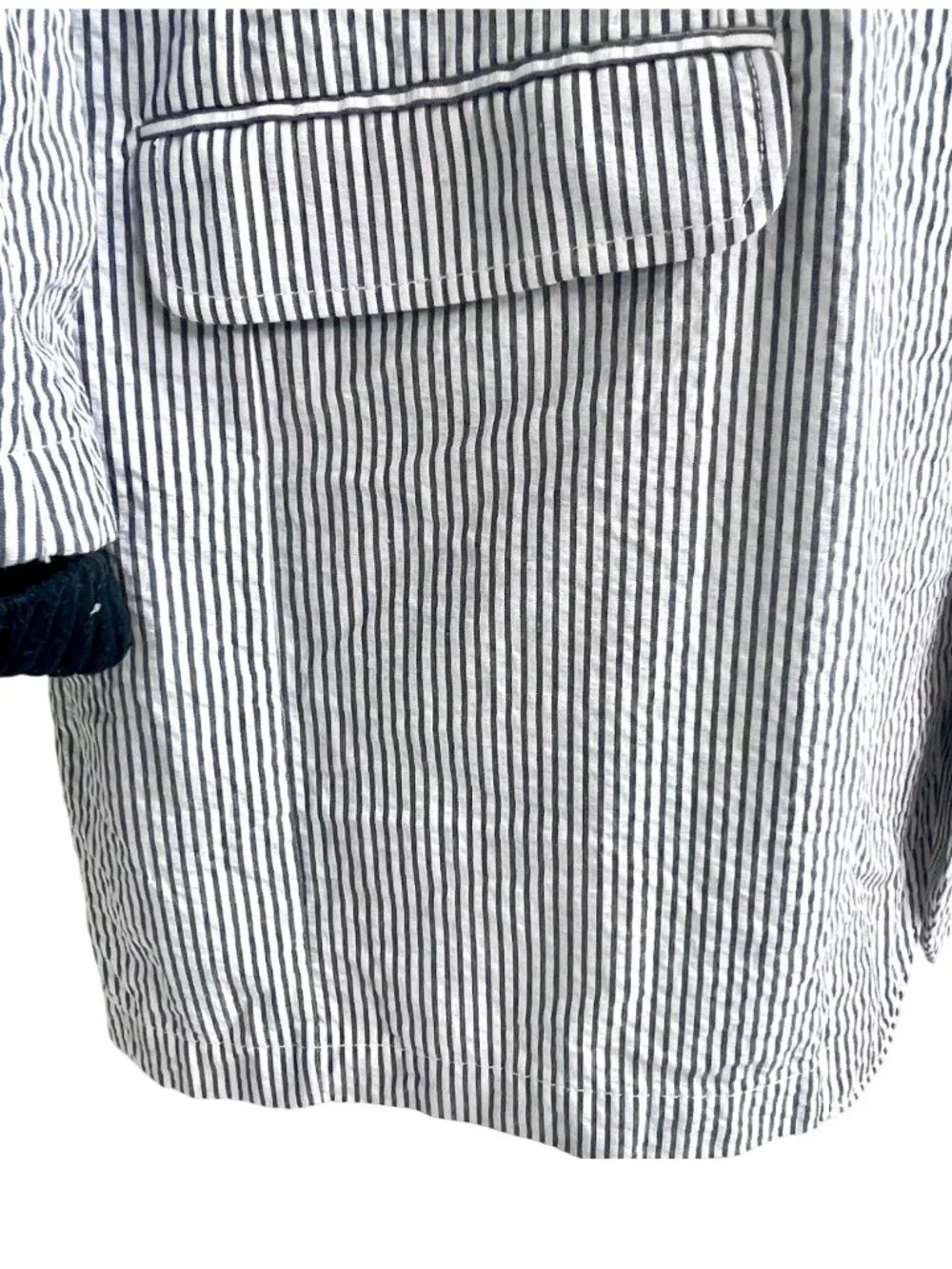 Blue White Striped Cotton Unstructured Seersucker Blazer L Lightweight Nautical